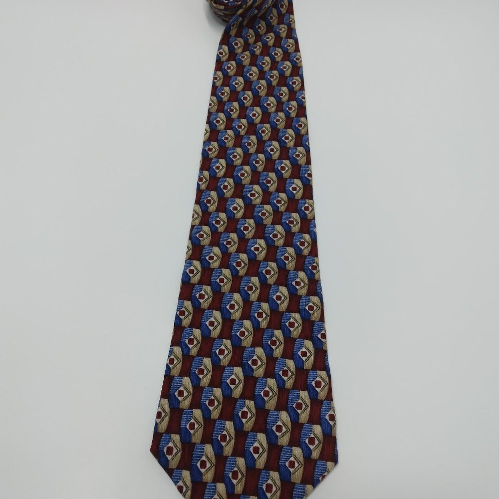 Isaac Zelcer 100% Silk Men's 59" L x 4" W Checkered Tie Blue - Tan-‎ Burgundy